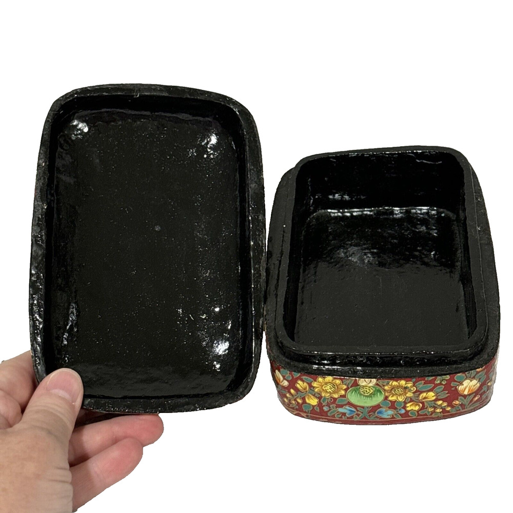 Lacquered Trinket Keepsake Jewelry Box Ethnic Crafts Multicolor Kashimiri Floral - Picture 8 of 10
